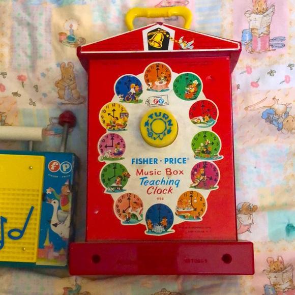 Vintage (2) Fisher-Price Music Box Teach Time Clock & Radio - Both WORK GREAT! - Picture 2 of 13